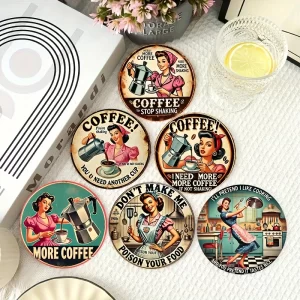 6 Piece 2D Wooden Round Disc Vintage Turban Girl Pattern Theme Sign Household Wood Hangers Wooden Composite Wall Hanging Porch