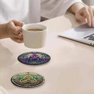 6 PCS 2D Wooden Coasters Celtic Knot Pattern Theme Desktop Insulation Mats Home Decor Coffee Cup Coaster Officeg Colleague Gifts